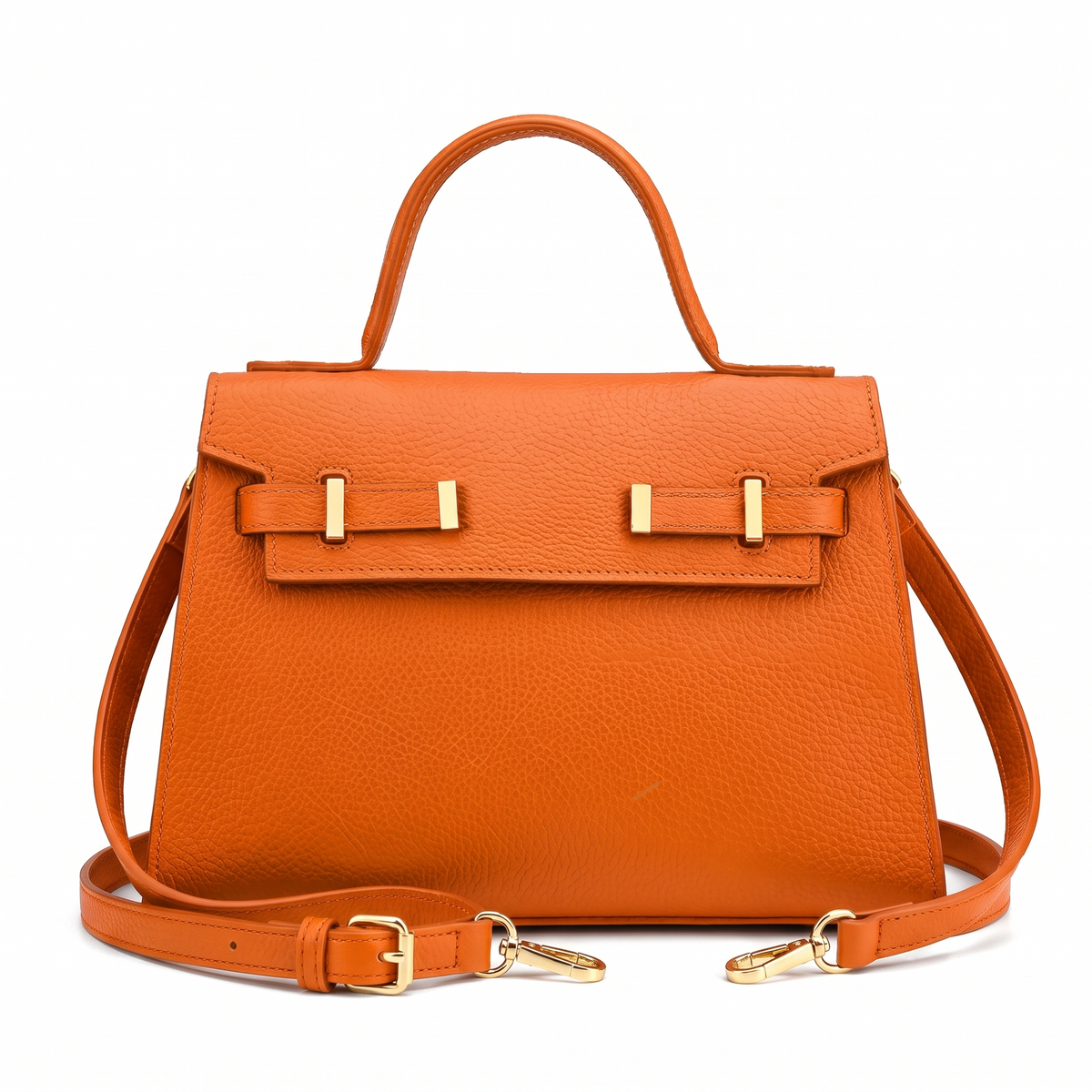 Women's Pebbled Faux Leather Top Handle Bag in Orange