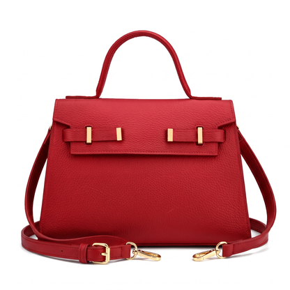 Women's Pebbled Faux Leather Top Handle Bag in Red