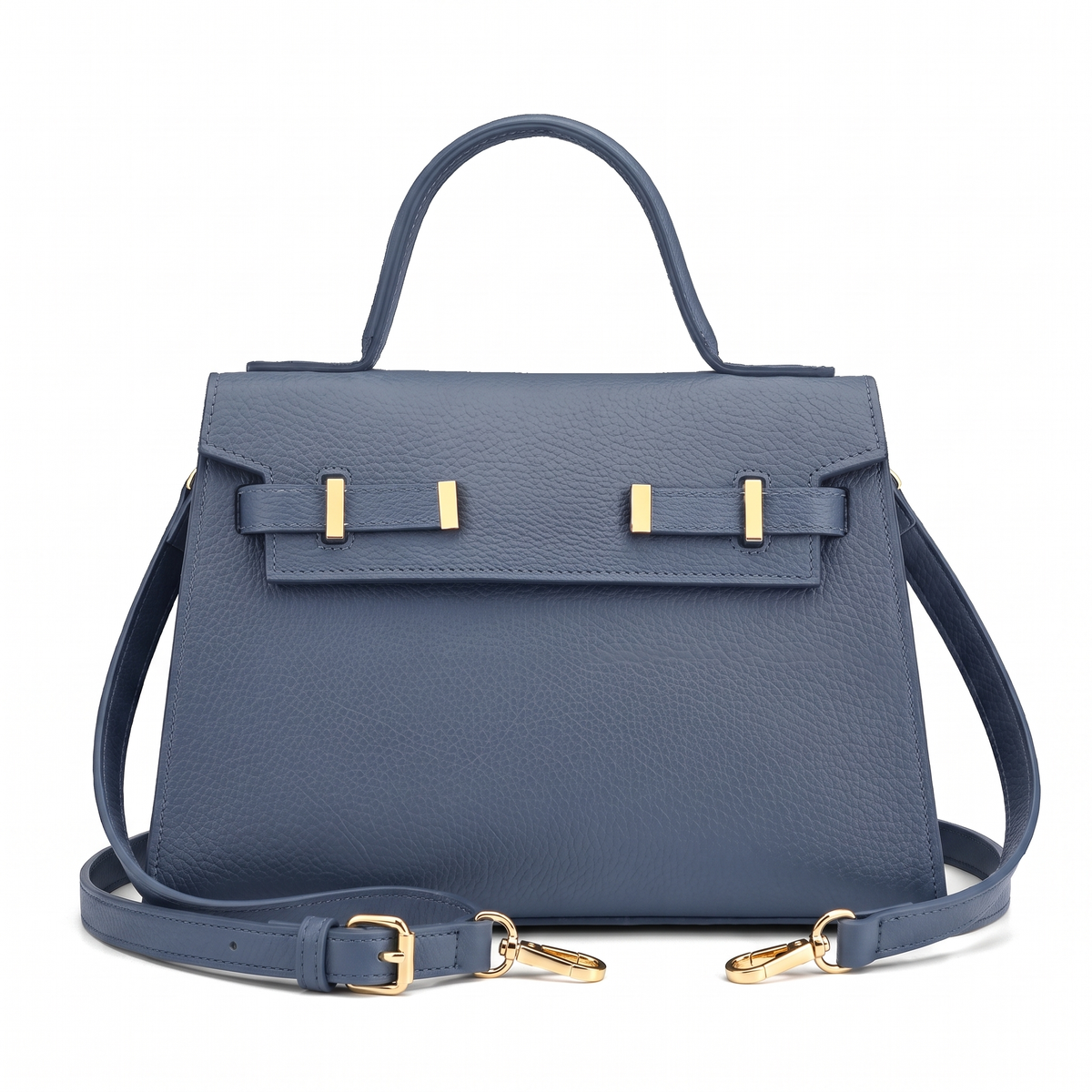 Women's Pebbled Faux Leather Top Handle Bag in Slate Blue