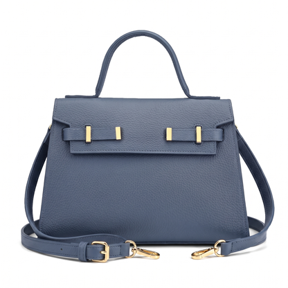 Women's Pebbled Faux Leather Top Handle Bag in Slate Blue