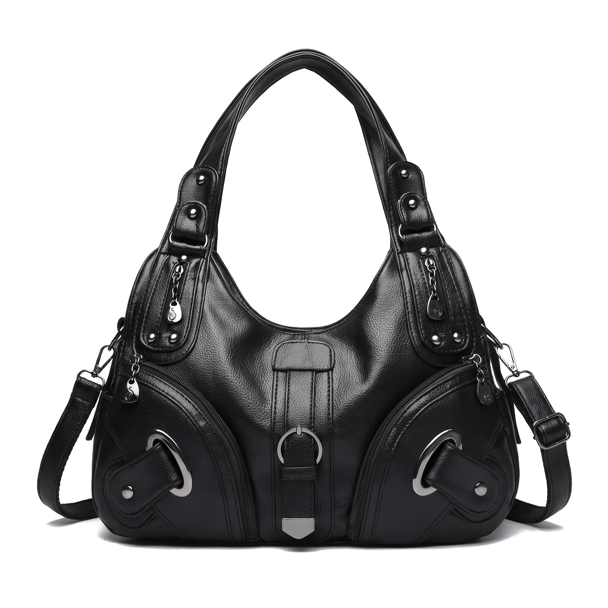 Women's Pebbled Vegan Leather Hobo Bag, front view