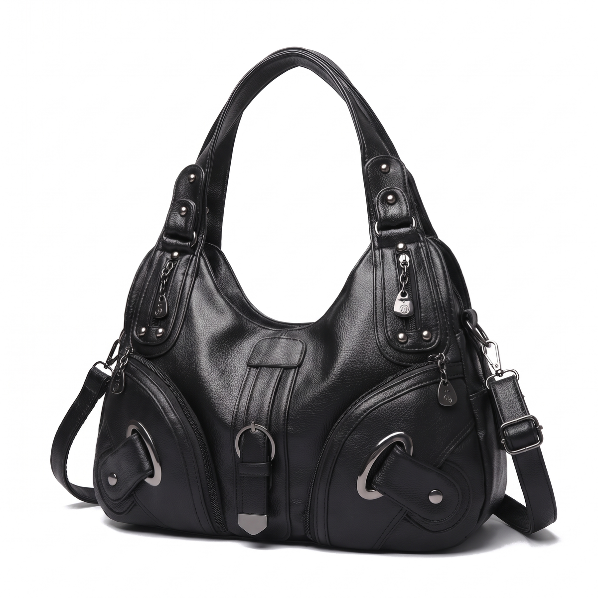 Women's Pebbled Vegan Leather Hobo Bag, three-quarter view