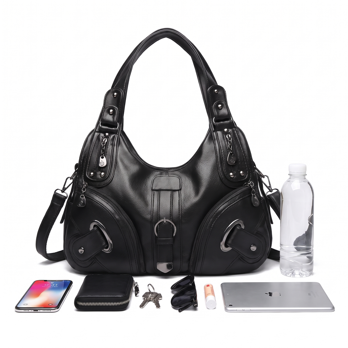 Women's Pebbled Vegan Leather Hobo Bag, what fits inside