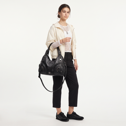 Women's Pebbled Vegan Leather Hobo Bag, worn by a model