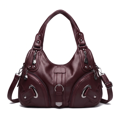Women's Pebbled Vegan Leather Hobo Bag in Burgundy