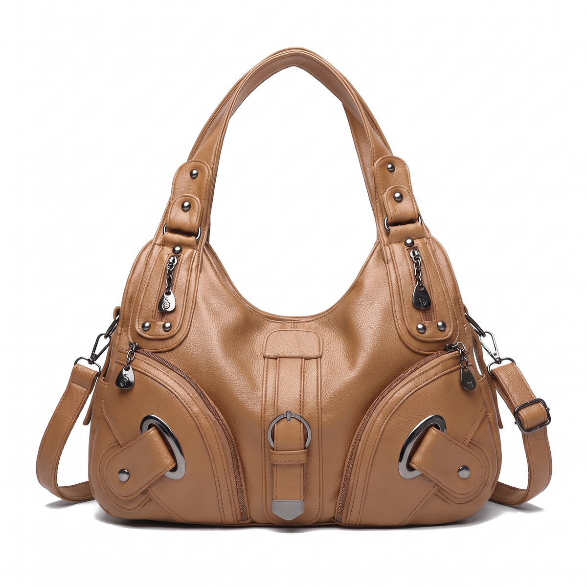 Women's Pebbled Vegan Leather Hobo Bag in Camel
