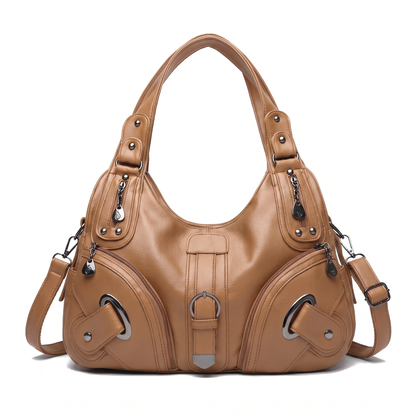 Women's Pebbled Vegan Leather Hobo Bag in Camel