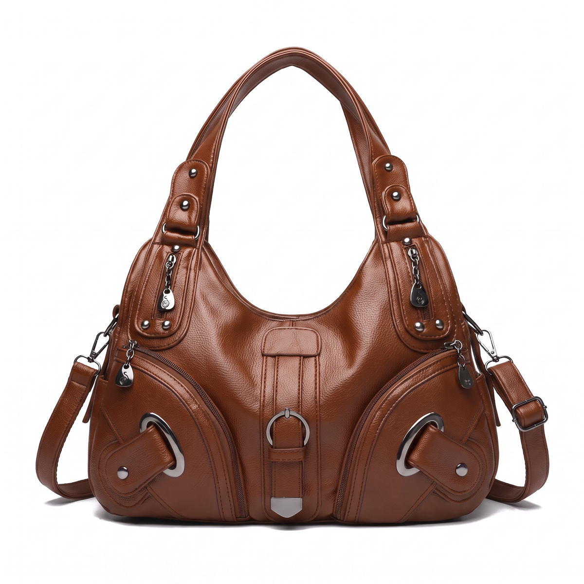 Women's Pebbled Vegan Leather Hobo Bag in Cognac Brown