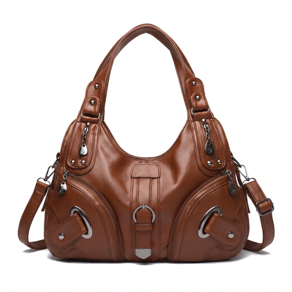 Women's Pebbled Vegan Leather Hobo Bag in Cognac Brown