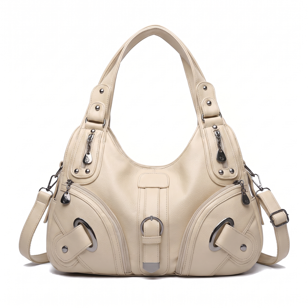 Women's Pebbled Vegan Leather Hobo Bag in Cream