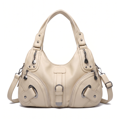 Women's Pebbled Vegan Leather Hobo Bag in Cream