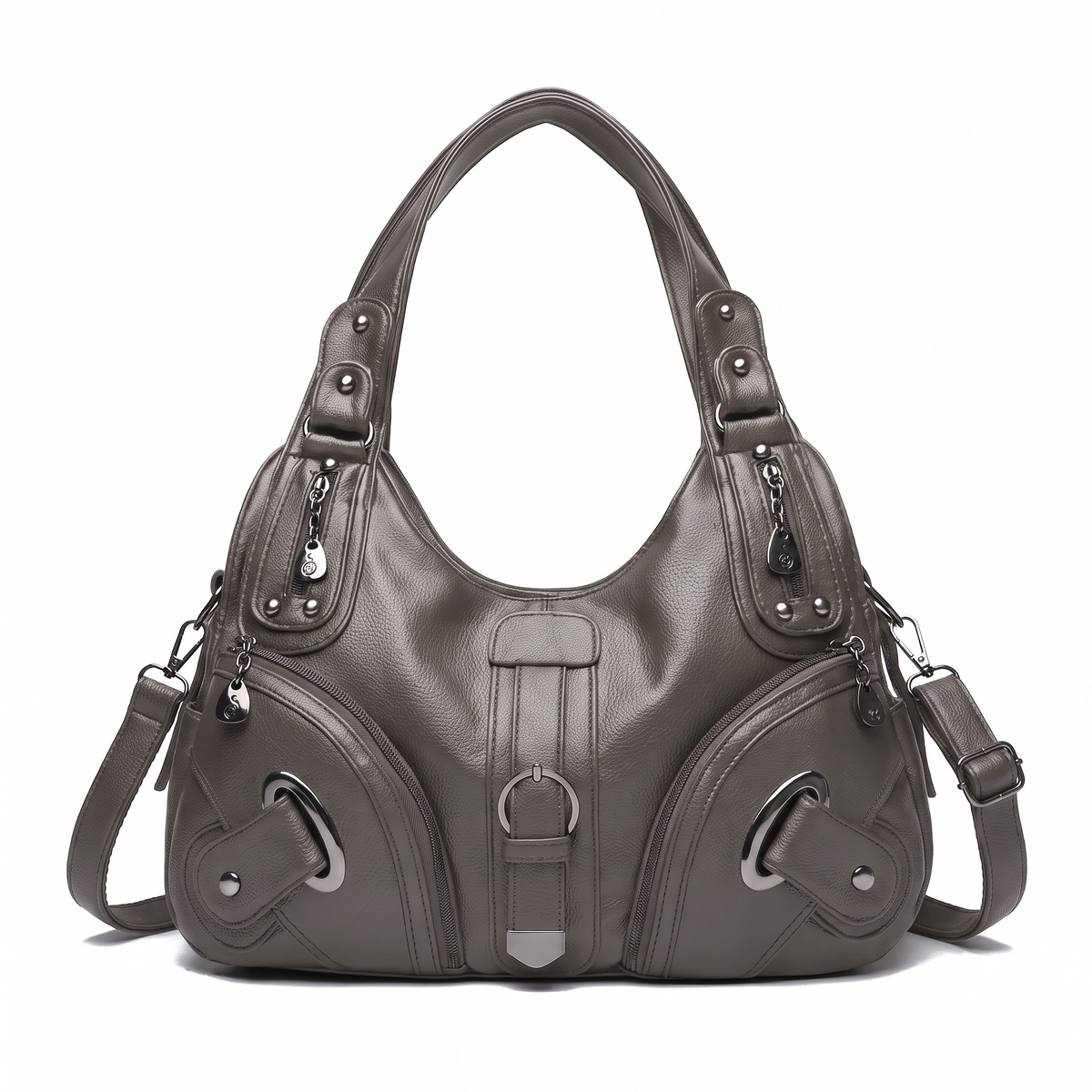 Women's Pebbled Vegan Leather Hobo Bag in Grey
