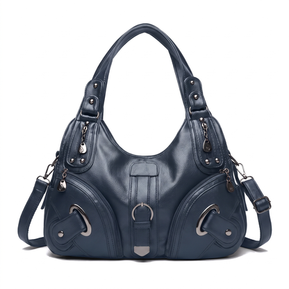 Women's Pebbled Vegan Leather Hobo Bag in Slate Blue