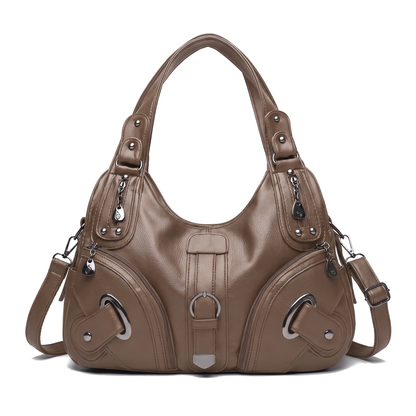 Women's Pebbled Vegan Leather Hobo Bag in Taupe