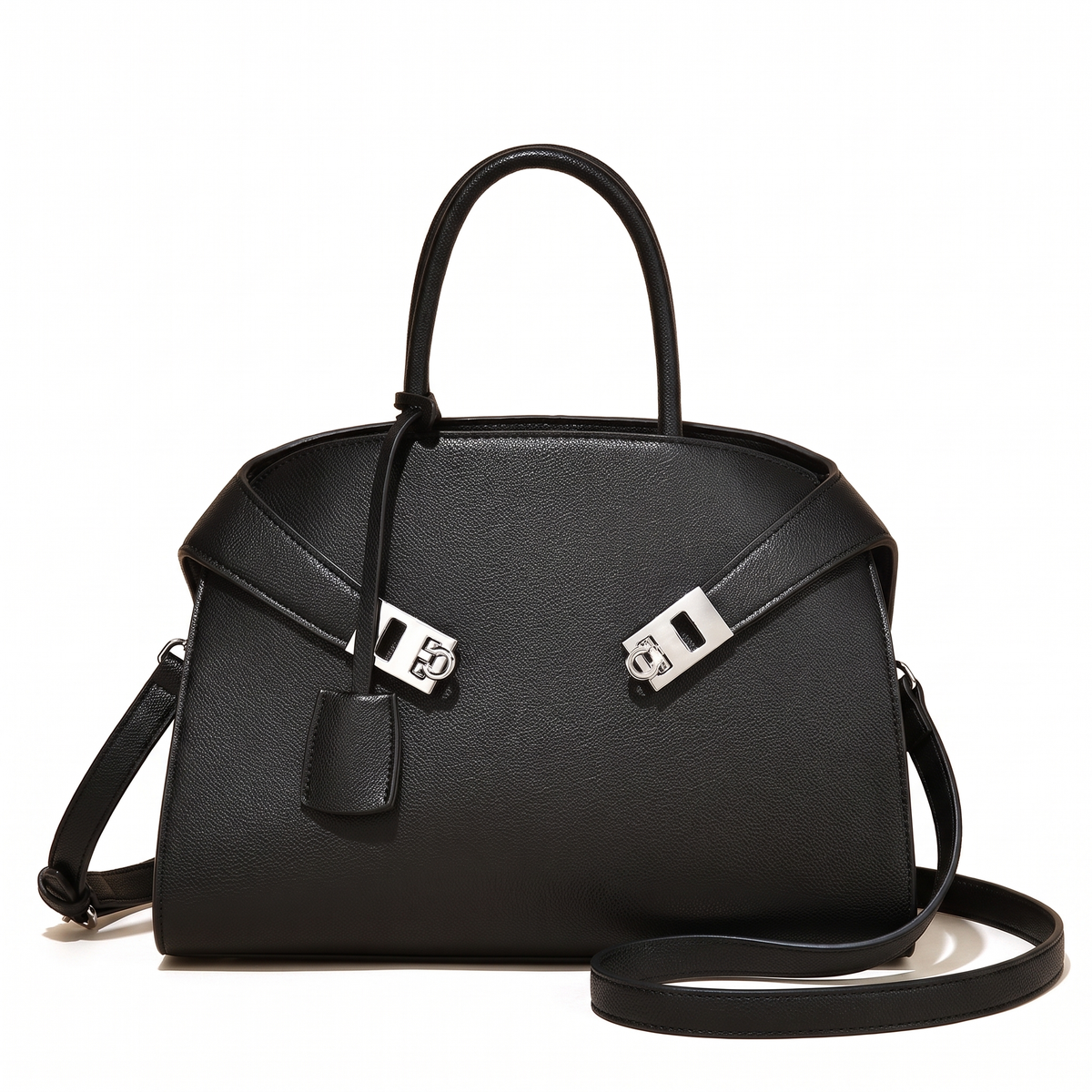 Women's Pebbled Faux Leather Top Handle Bag, front view