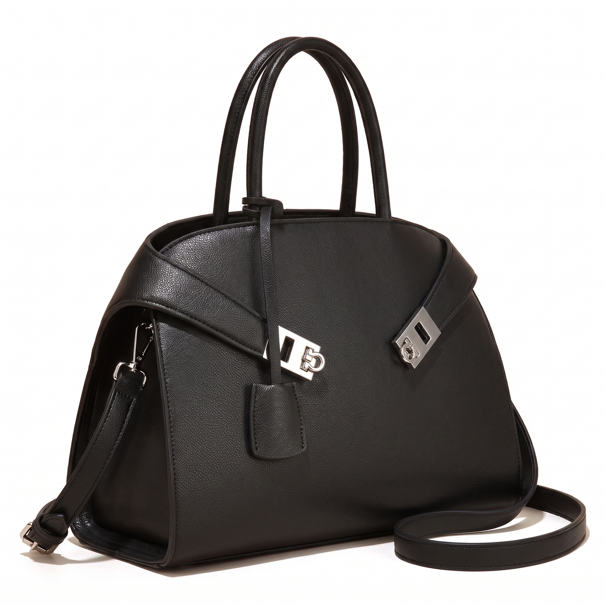 Women's Pebbled Faux Leather Top Handle Bag, three-quarter view