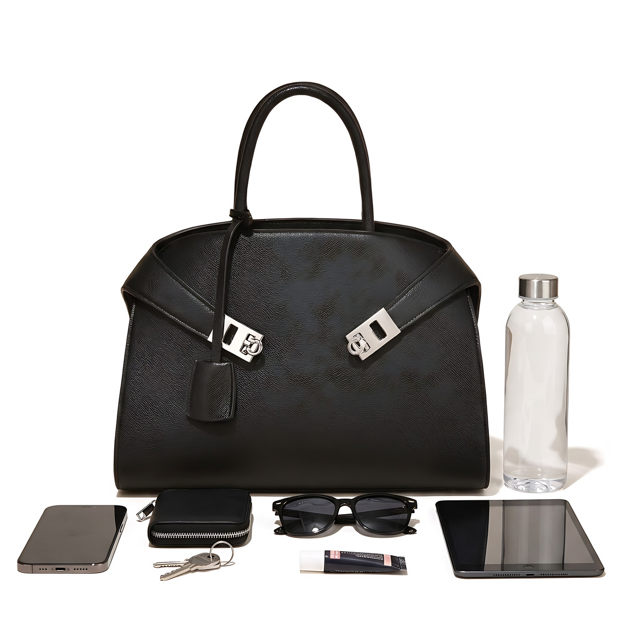 Women's Pebbled Faux Leather Top Handle Bag, what fits inside