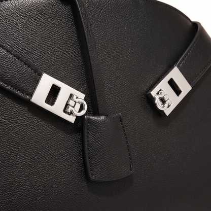Women's Pebbled Faux Leather Top Handle Bag, hardware close-up