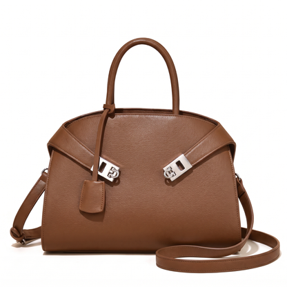 Women's Pebbled Faux Leather Top Handle Bag in Cognac Brown
