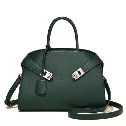 Women's Pebbled Faux Leather Top Handle Bag in Green