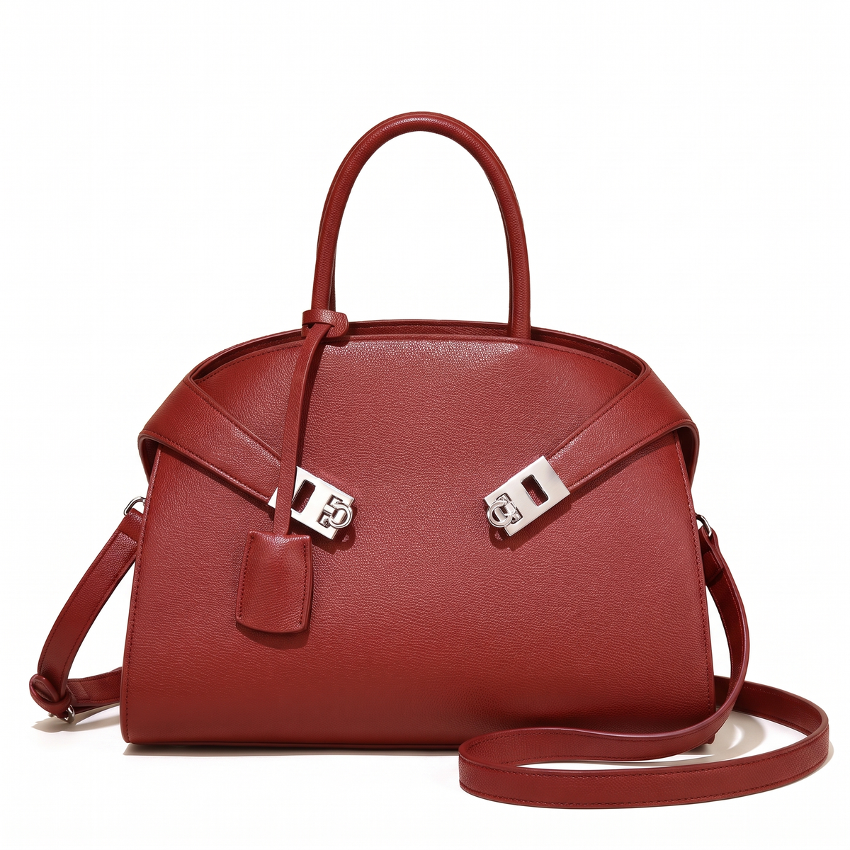 Women's Pebbled Faux Leather Top Handle Bag in Red