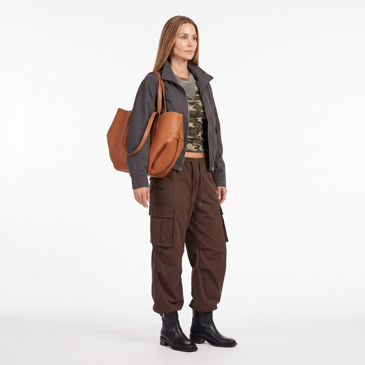 Women's Pebbled Faux Leather Winged Tote Bag, worn by a model