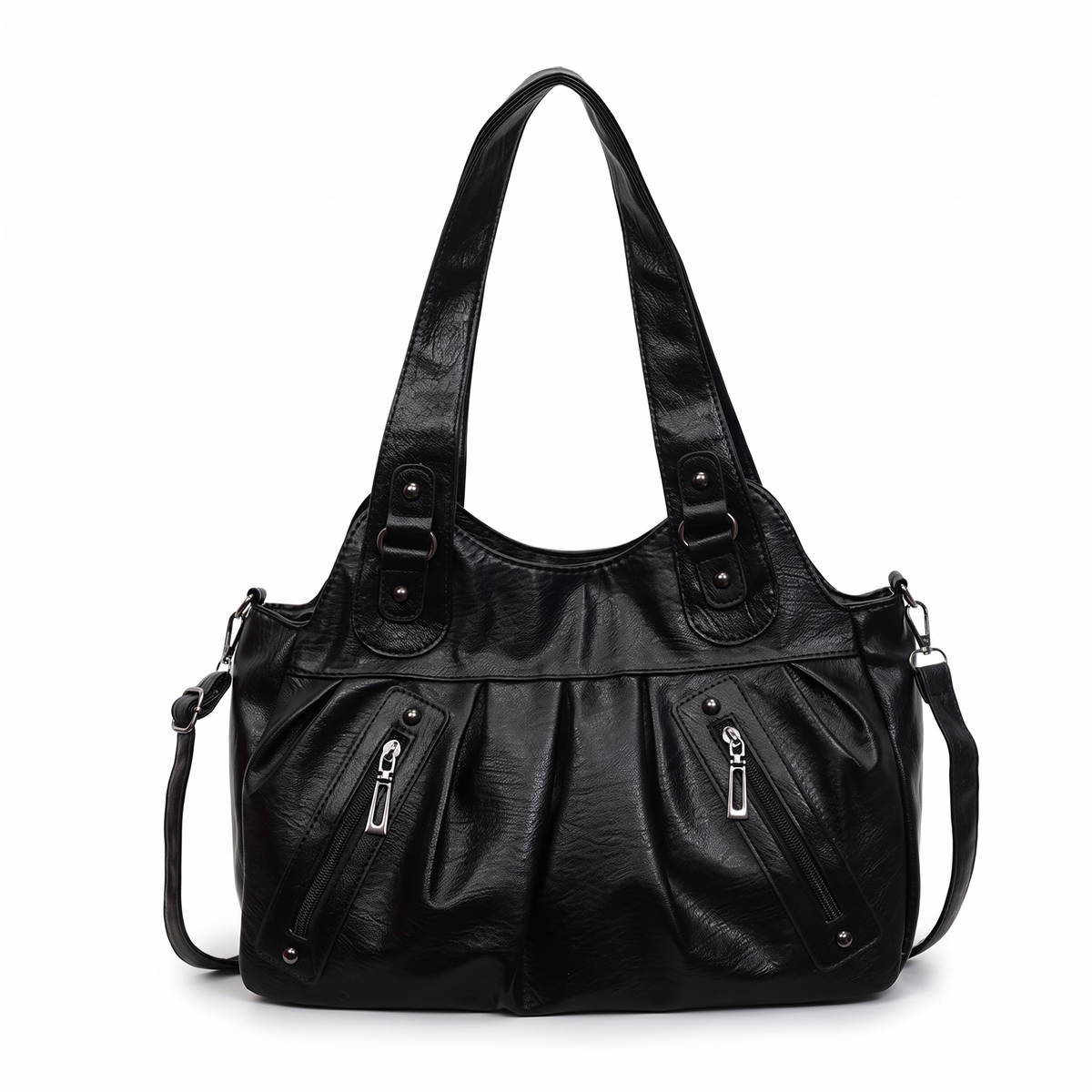 Women's Pleated Faux Leather Hobo Bag, front view