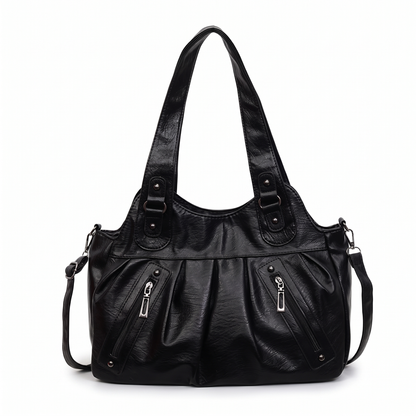Women's Pleated Faux Leather Hobo Bag, front view