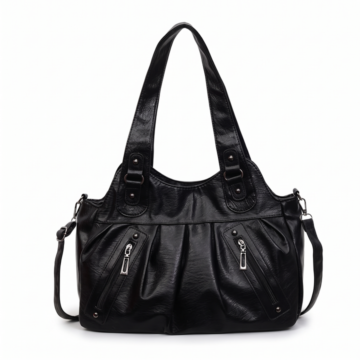 Women's Pleated Faux Leather Hobo Bag, front view