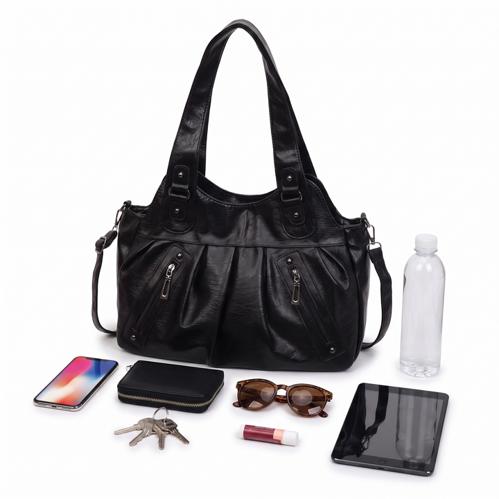 Women's Pleated Faux Leather Hobo Bag, what fits inside