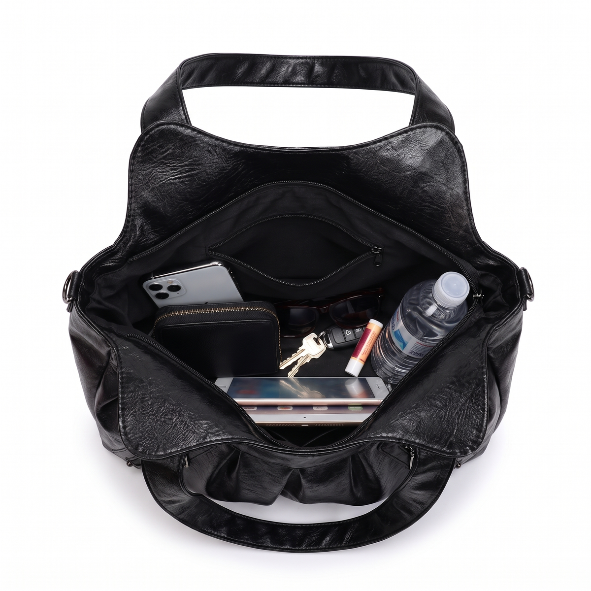 Women's Pleated Faux Leather Hobo Bag, interior