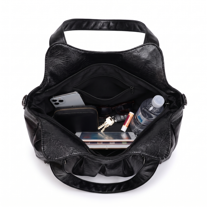Women's Pleated Faux Leather Hobo Bag, interior