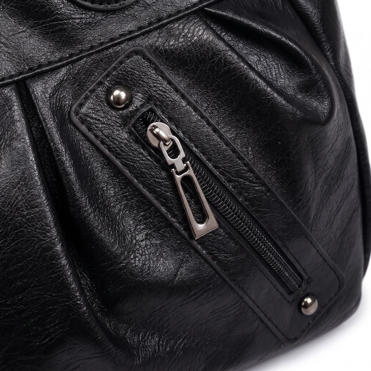 Women's Pleated Faux Leather Hobo Bag, hardware close-up