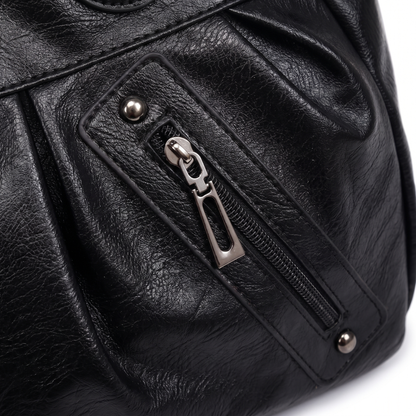 Women's Pleated Faux Leather Hobo Bag, hardware close-up
