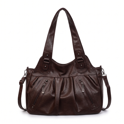 Women's Pleated Faux Leather Hobo Bag in Chocolate Brown