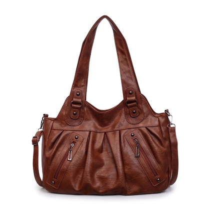 Women's Pleated Faux Leather Hobo Bag in Cognac