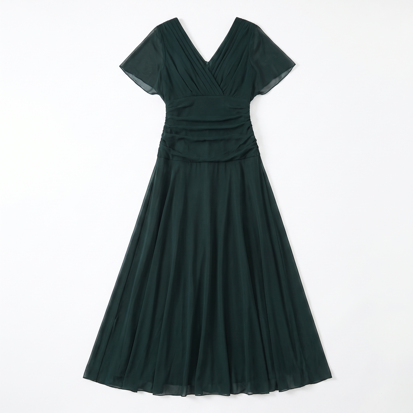 Sunoire womens pleated v neck maxi dress elegant flowing occasion dress garment flatlay 01