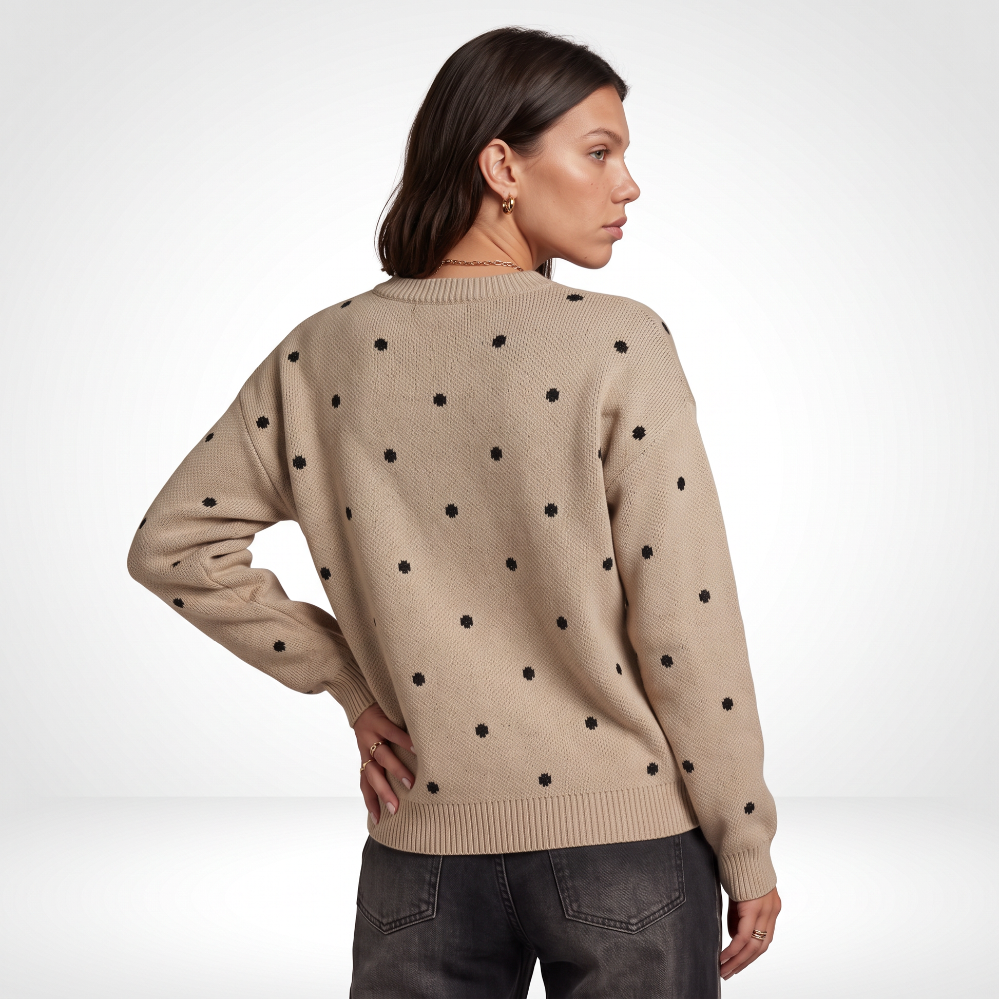 Sunoire Polka-Dot Long Sleeve Knit Top top back crop