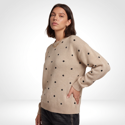 Sunoire Polka-Dot Long Sleeve Knit Top top crop 3q