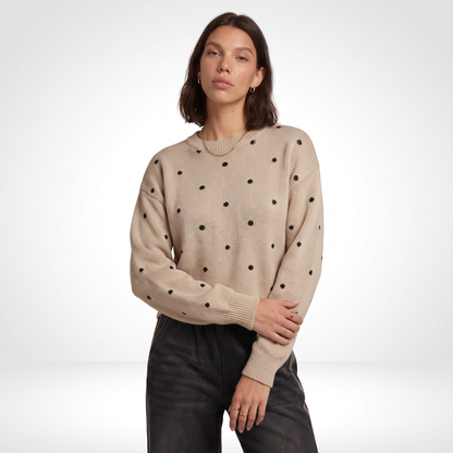 Sunoire Polka-Dot Long Sleeve Knit Top top front crop