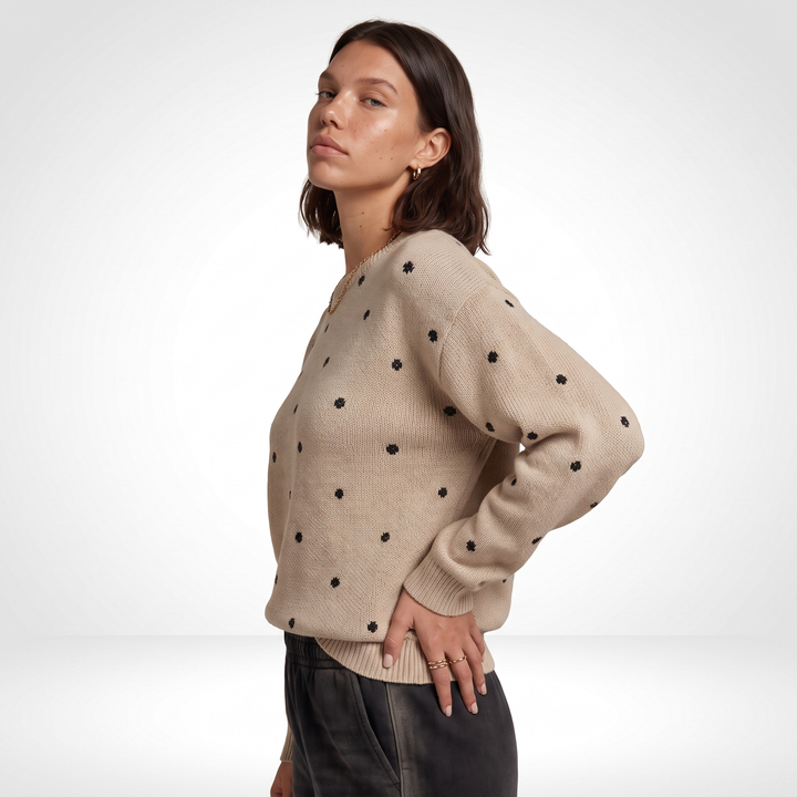 Sunoire Polka-Dot Long Sleeve Knit Top top side crop