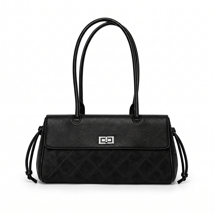 Women's Quilted Faux Suede Flap Shoulder Bag, front view