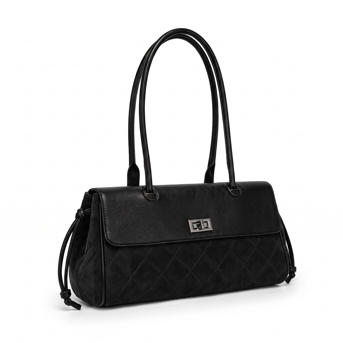 Women's Quilted Faux Suede Flap Shoulder Bag, three-quarter view