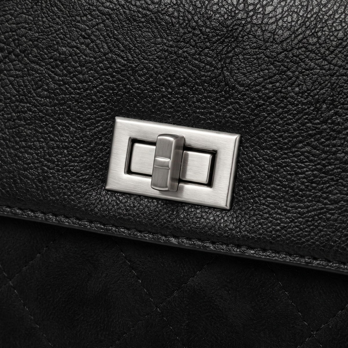 Women's Quilted Faux Suede Flap Shoulder Bag, hardware close-up