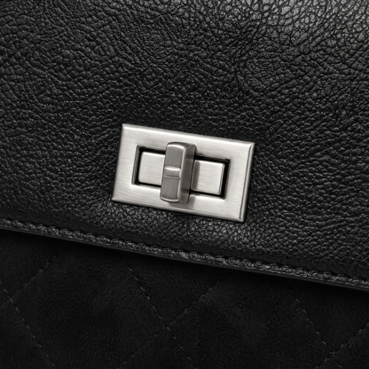 Women's Quilted Faux Suede Flap Shoulder Bag, hardware close-up