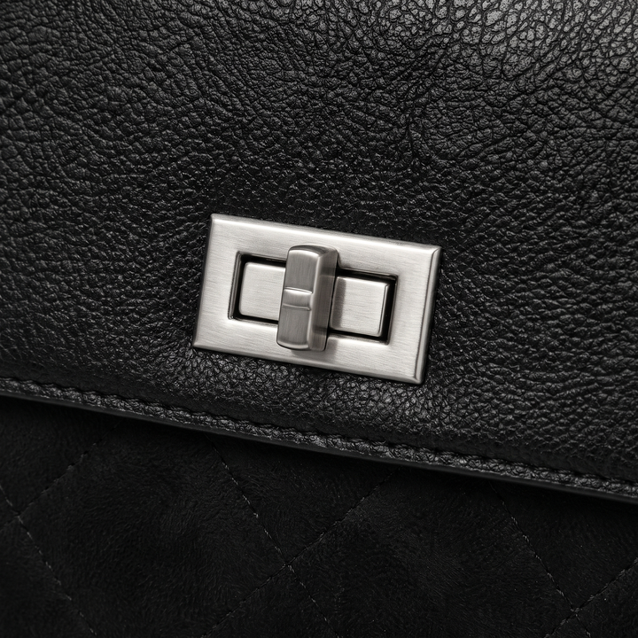 Women's Quilted Faux Suede Flap Shoulder Bag, hardware close-up