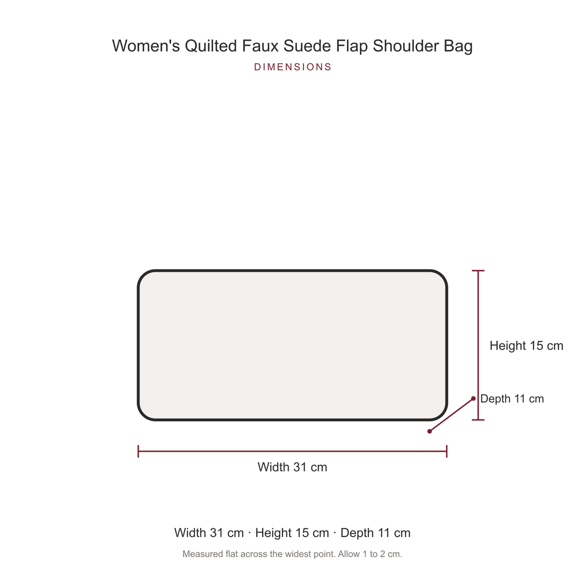 Women's Quilted Faux Suede Flap Shoulder Bag, dimensions