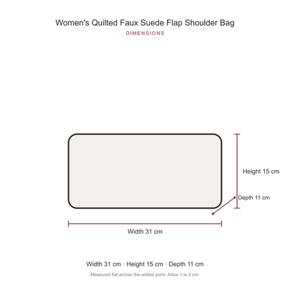 Women's Quilted Faux Suede Flap Shoulder Bag, dimensions