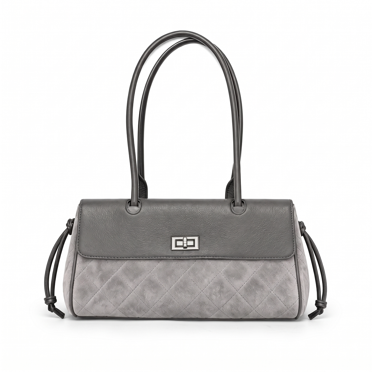 Women's Quilted Faux Suede Flap Shoulder Bag in Grey