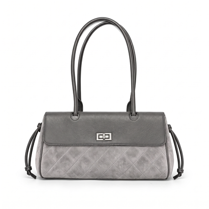 Women's Quilted Faux Suede Flap Shoulder Bag in Grey